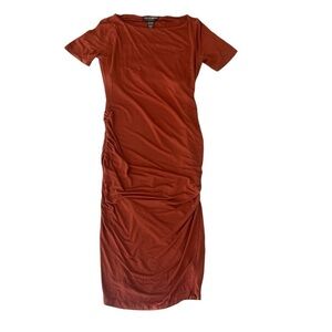A Pea In The Pod Maternity Burnt Orange Short Sleeve Fall Dress Cinch Side XS